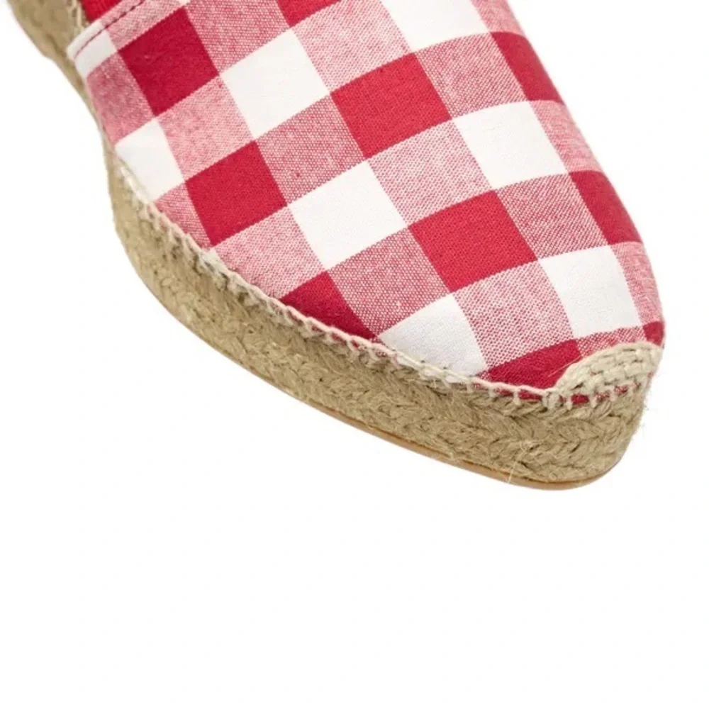 New Penelope Chilvers Valenciana Wedge Gingham Plaid Espadrille Sandals Shoes